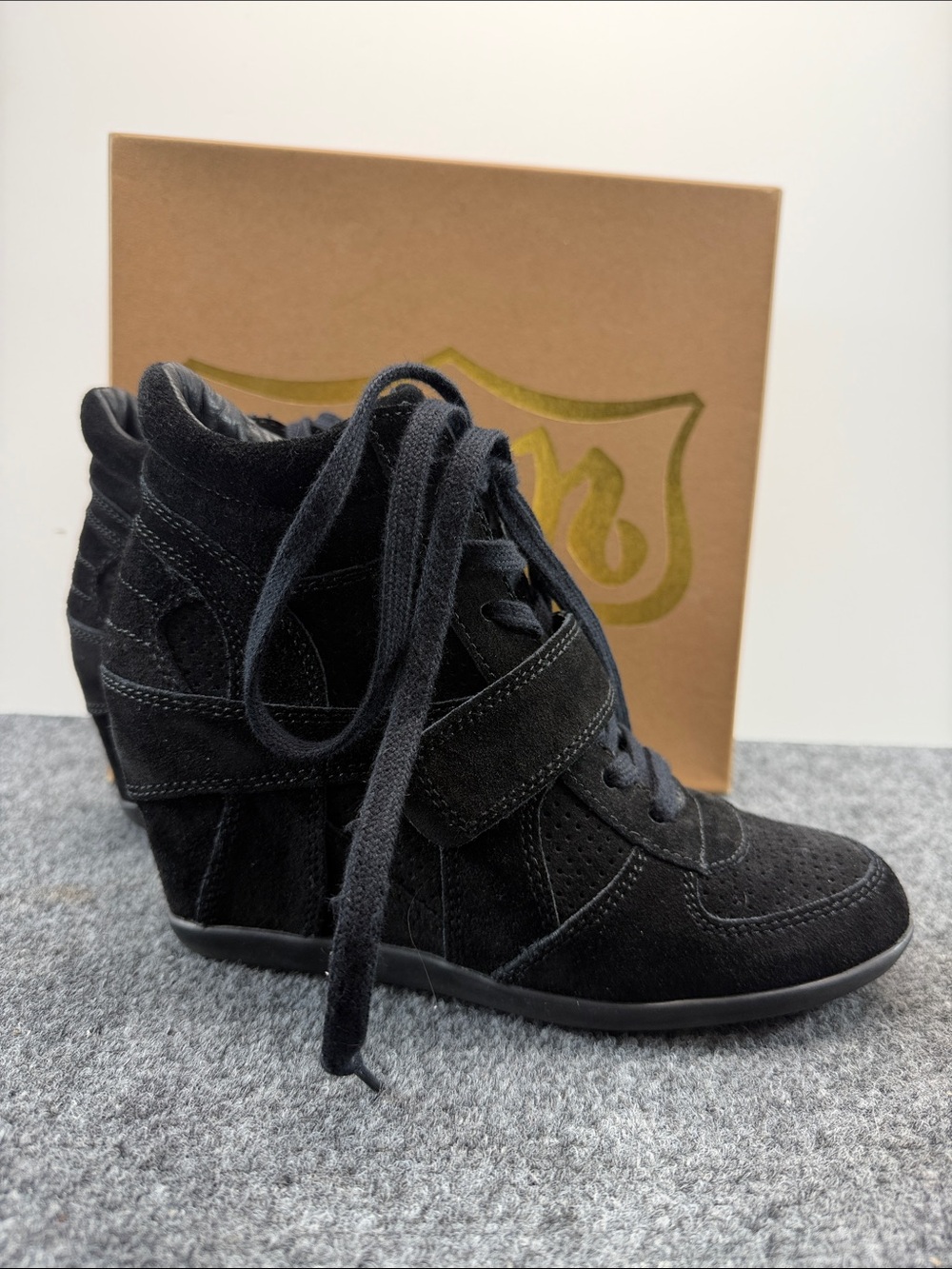 ASH Black Suede Wedge Sneakers - Size 38
